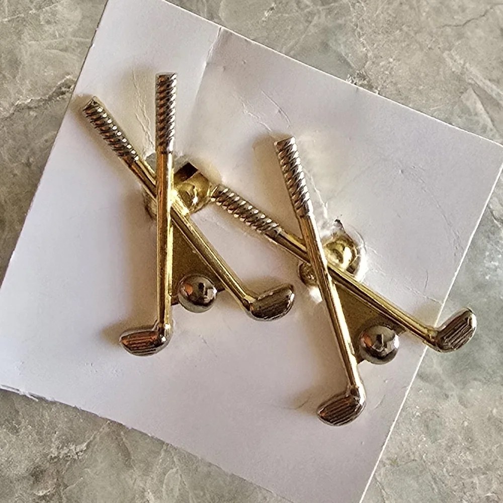 Vintage golfing club‎ themed cufflinks gold tone men accessories